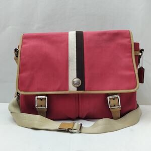 Coach Red Canvas Stripes Buckle Messenger Crossbody Bag - Vintage